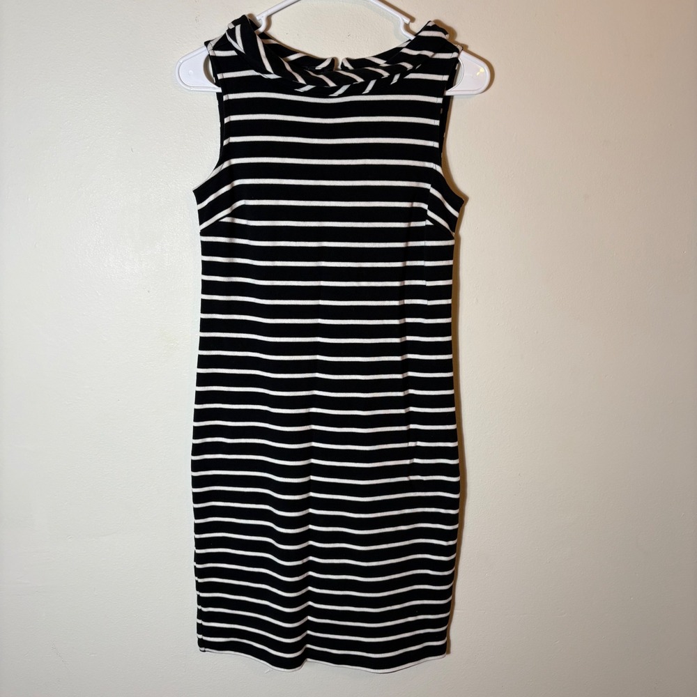 Talbots Petite Black and White Striped Sleeveless Sheath Dress‎ Career Size P